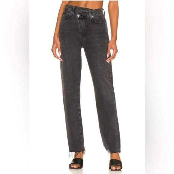 AGOLDE CRISS CROSS STRAIGHT LEG HIGH RISE JEANS ORGANIC COTTON DENIM RAW HEM 23 - Picture 1 of 10
